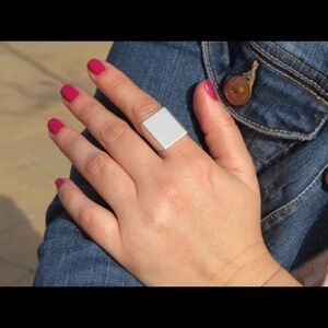 Statement Chunky Large Big Square Cocktail Wide Silver/Gold Ring Resizable